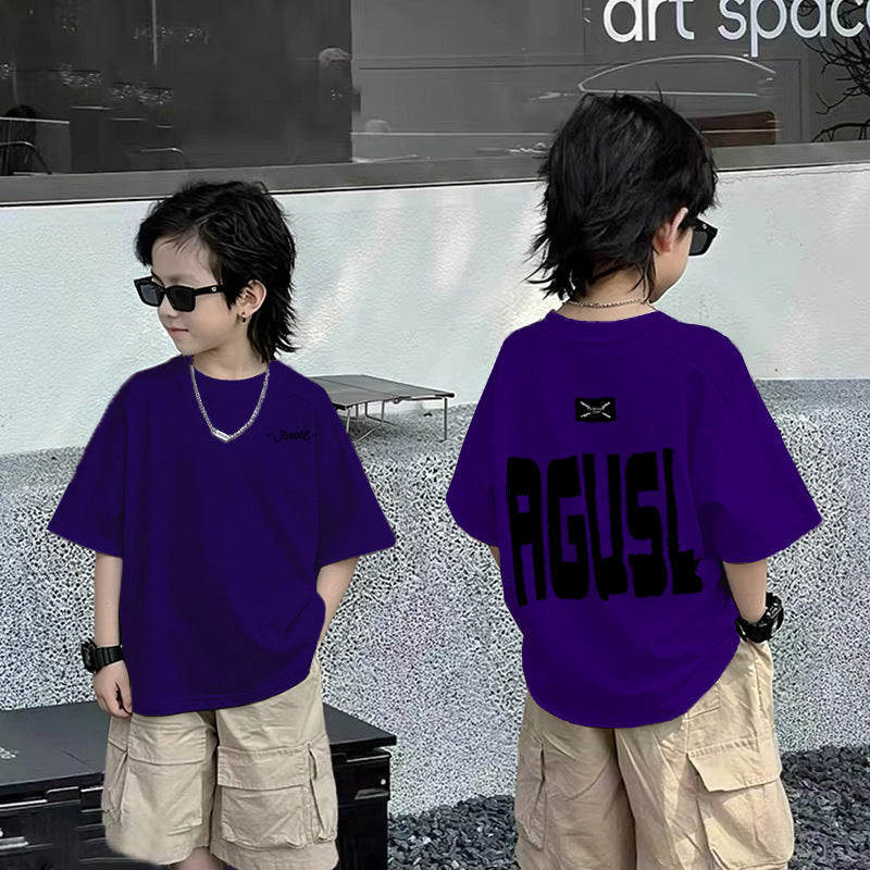 Casual Short Sleeve T-Shirt for Boys with Front and Back Print