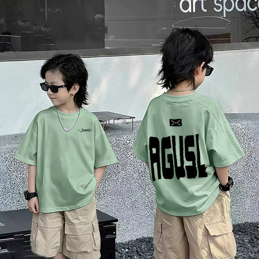 Casual Short Sleeve T-Shirt for Boys with Front and Back Print