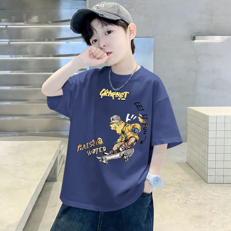 Casual Cotton Short Sleeve T-Shirt for Boys, Cartoon Print Top