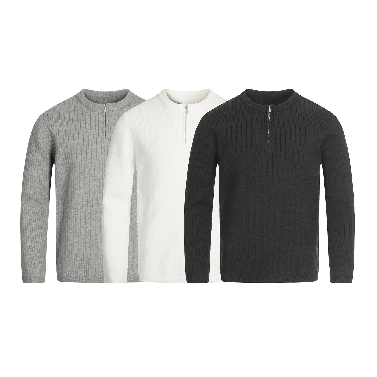 Solid Color Textured Stripe Half-Zip Knit Pullover for Men