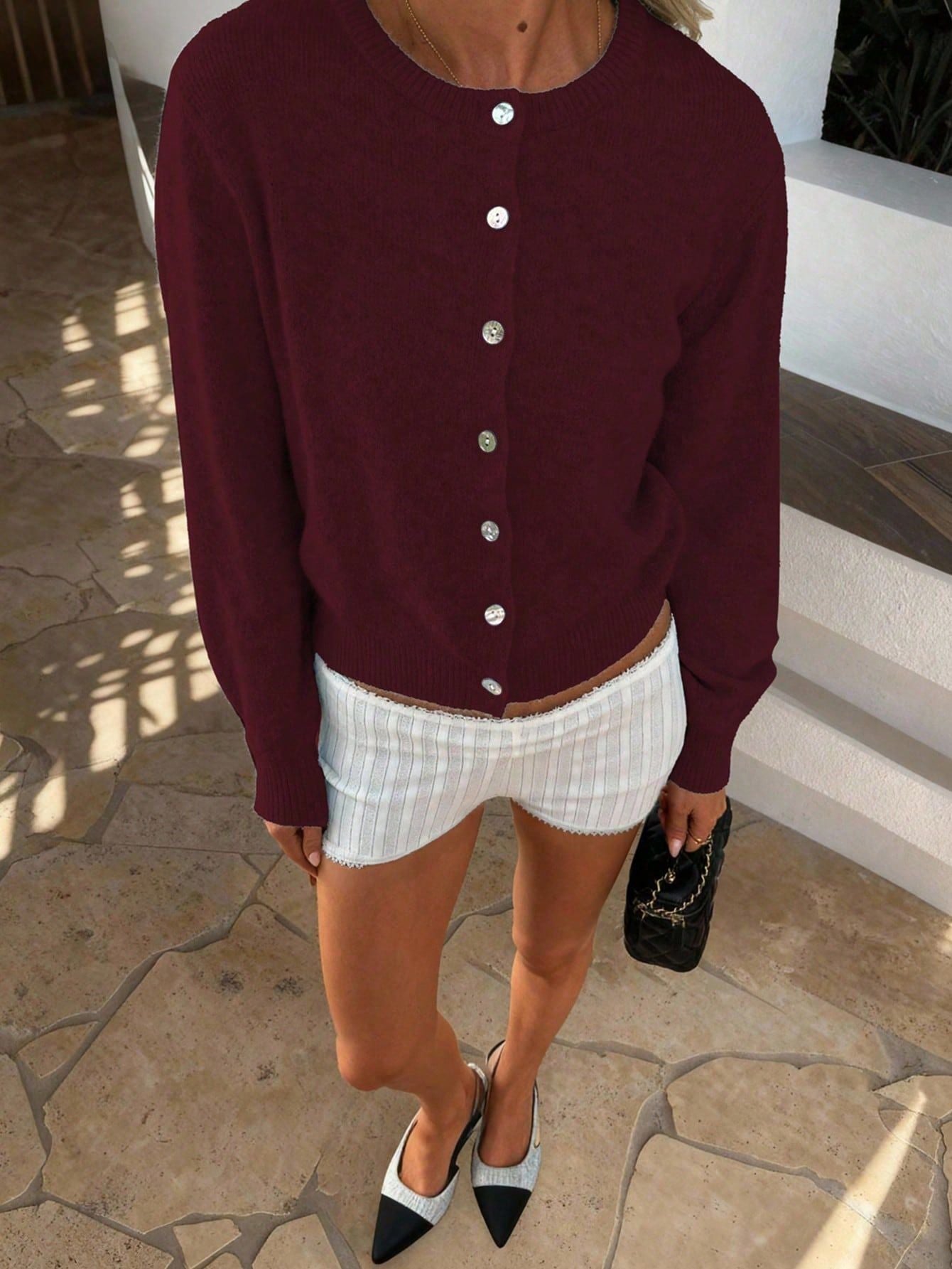 Style Single Row Shell Button Knit Cardigan Sweater Coat Loose Soft Round Neck Women's Outerwear