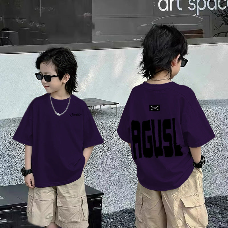 Casual Short Sleeve T-Shirt for Boys with Front and Back Print