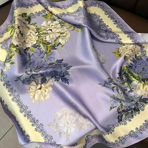 Vintage Ethnic Pattern Silk Scarf for Women, Pure Satin Silk Gift Square Scarf, Mulberry Silk Scarf