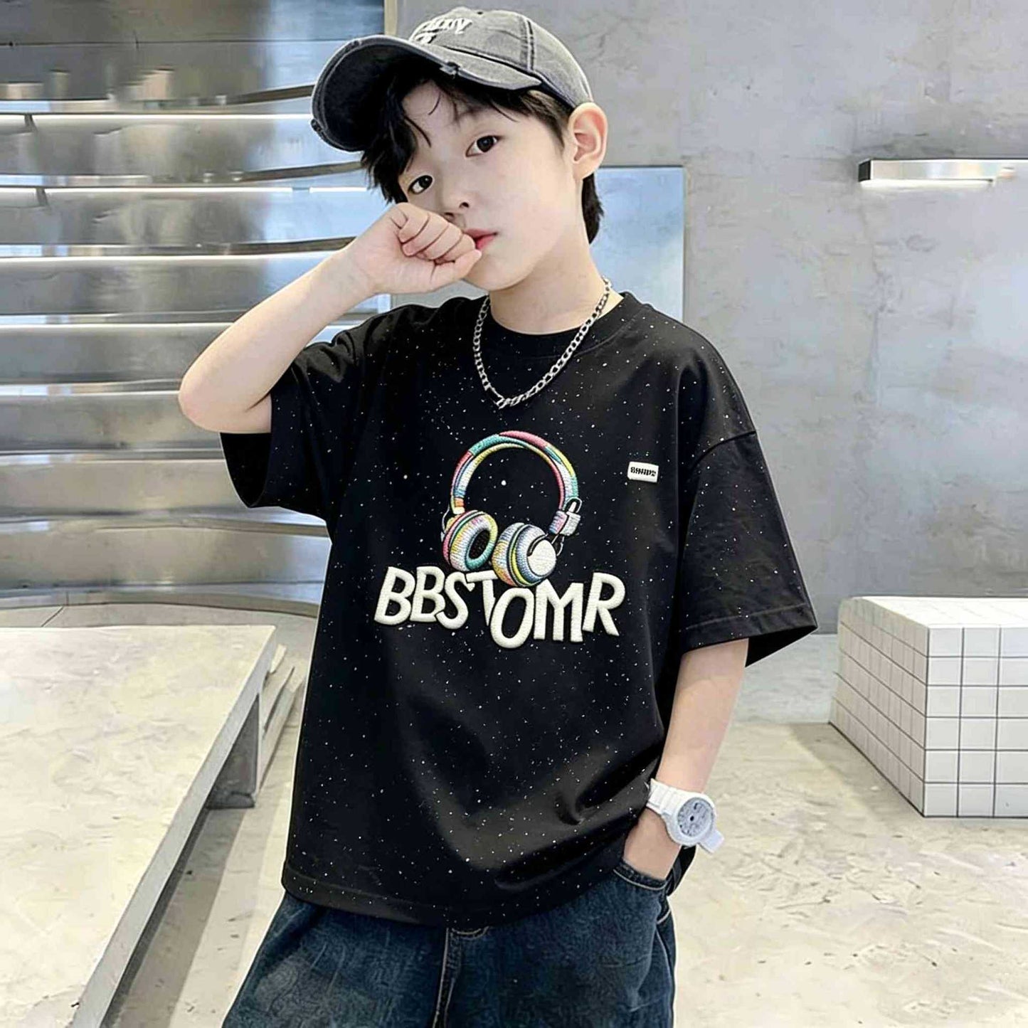 Kids Boys T-Shirt Children's Short Sleeve Dopamine Top Loose Mid to Large Size Casual Trendy T-Shirt