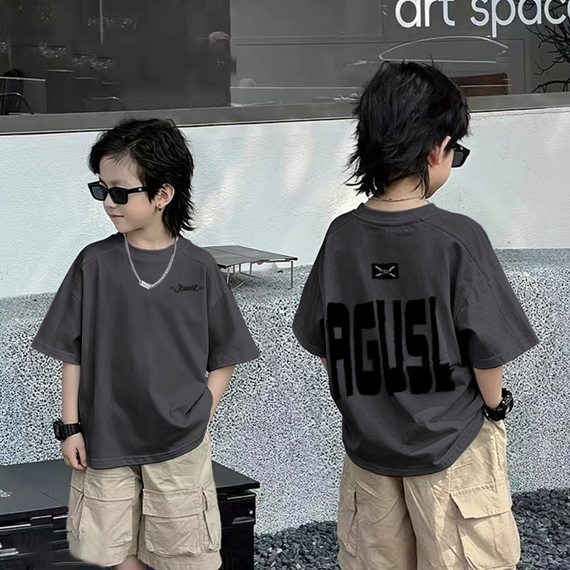 Casual Short Sleeve T-Shirt for Boys with Front and Back Print