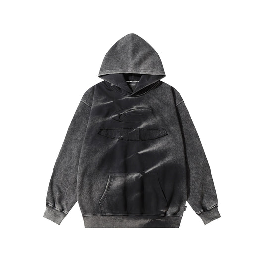 Embossed arc-shaped letter hoodie