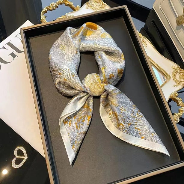 Vintage Ethnic Pattern Silk Scarf for Women, Pure Satin Silk Gift Square Scarf, Mulberry Silk Scarf