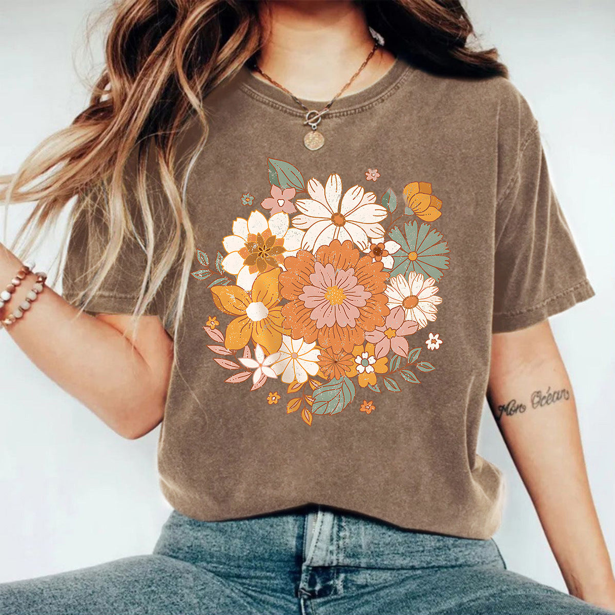 Washed and used T-shirt with printed T-shirt