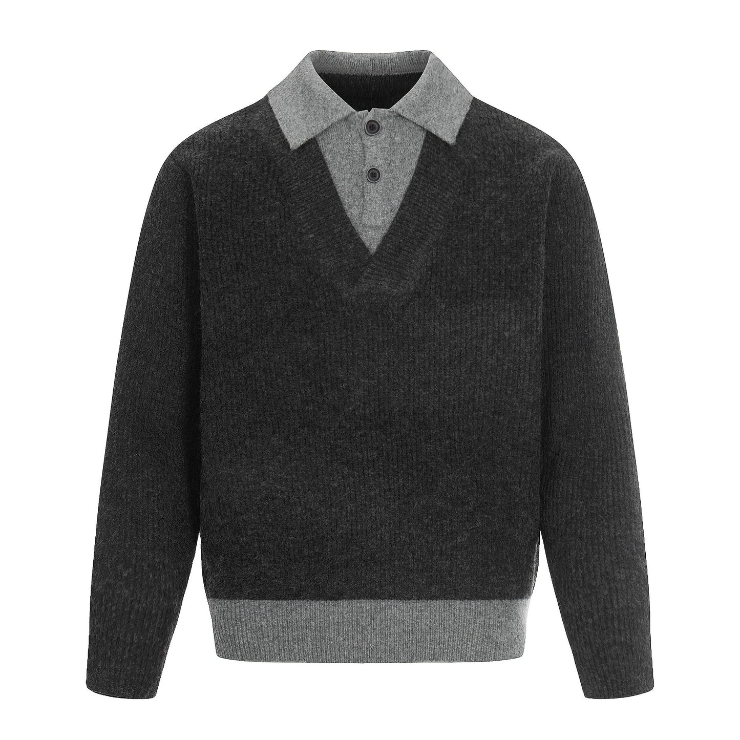 Color-blocked Mock Two-piece Polo Neck Knit Sweater for Men