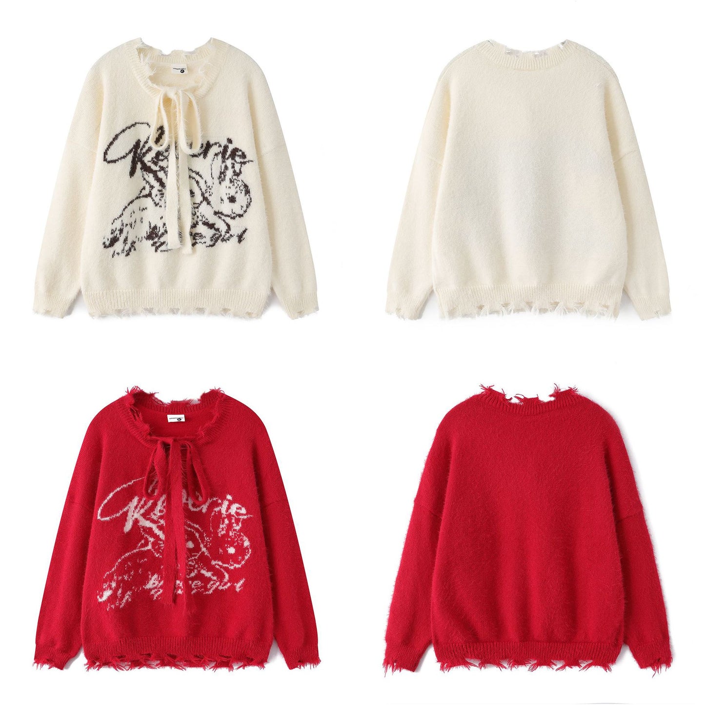 Ragged collar tied sweater