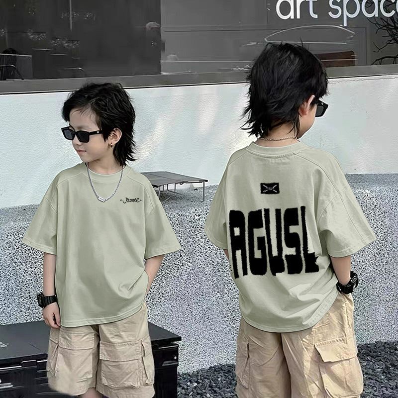 Casual Short Sleeve T-Shirt for Boys with Front and Back Print