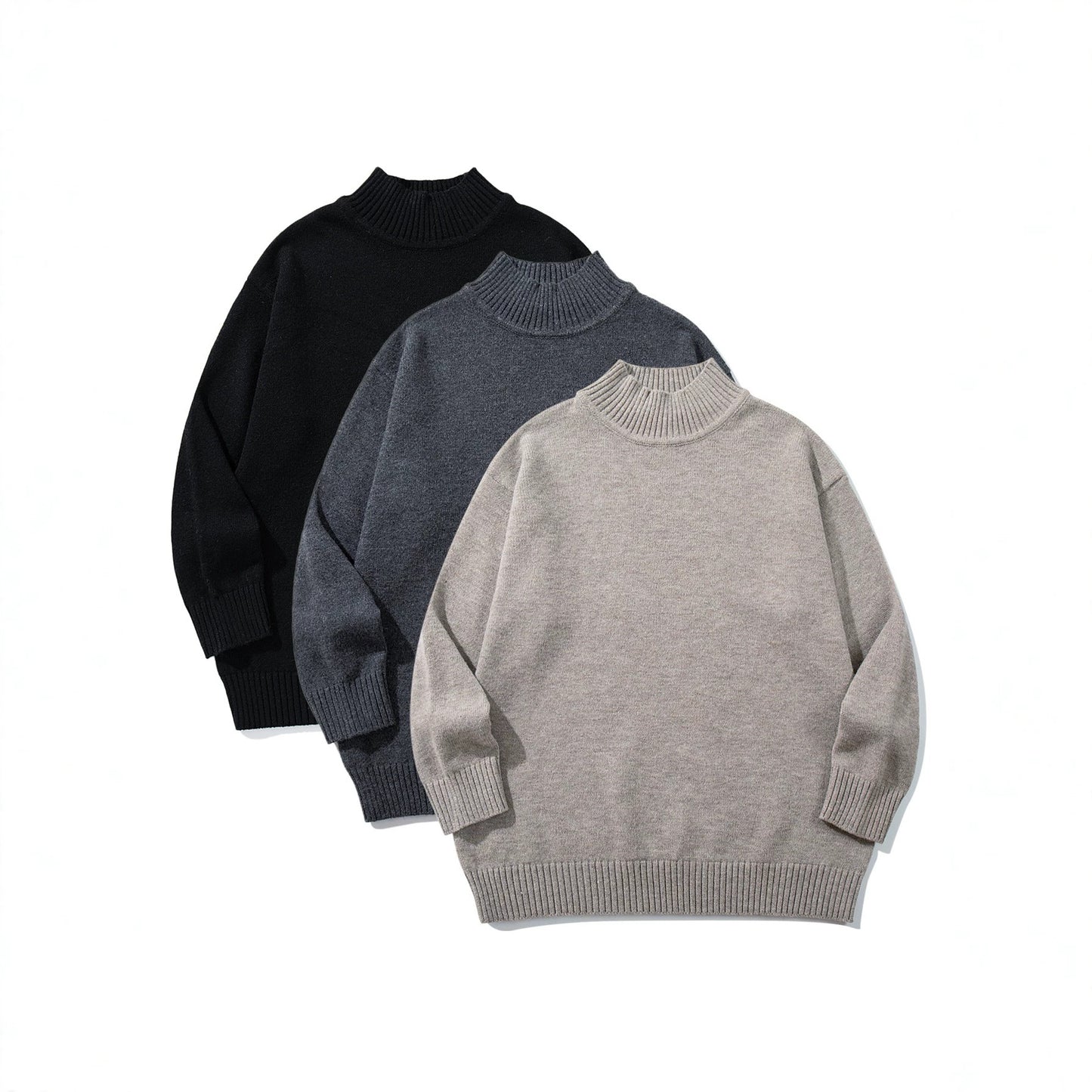 High Neck Sweater Men Solid Color Basic Inner Knitwear