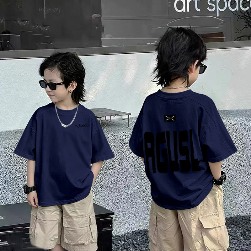 Casual Short Sleeve T-Shirt for Boys with Front and Back Print
