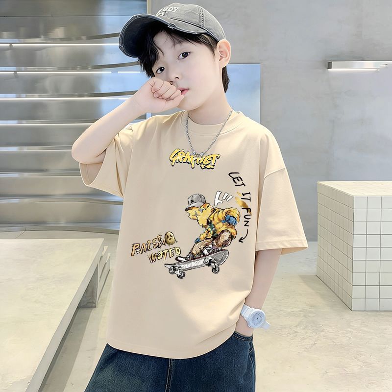 Casual Cotton Short Sleeve T-Shirt for Boys, Cartoon Print Top