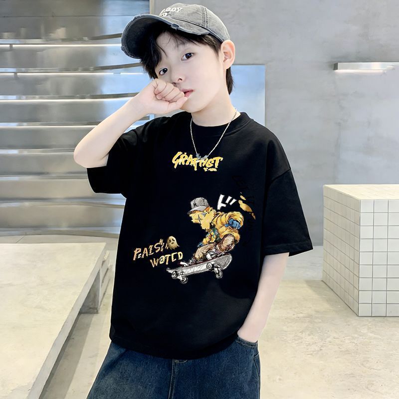 Casual Cotton Short Sleeve T-Shirt for Boys, Cartoon Print Top