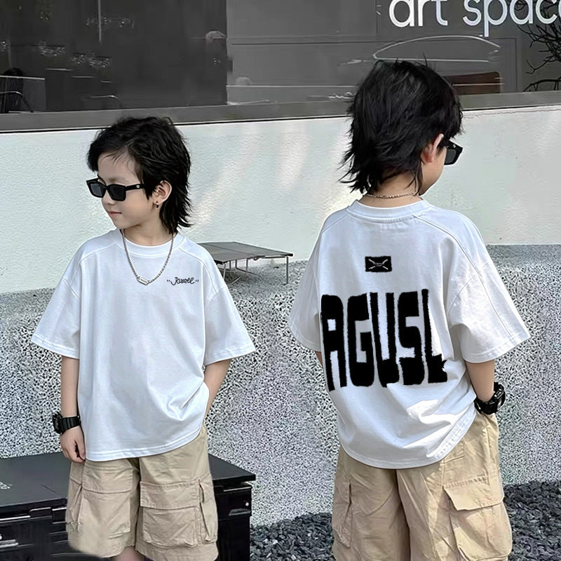 Casual Short Sleeve T-Shirt for Boys with Front and Back Print
