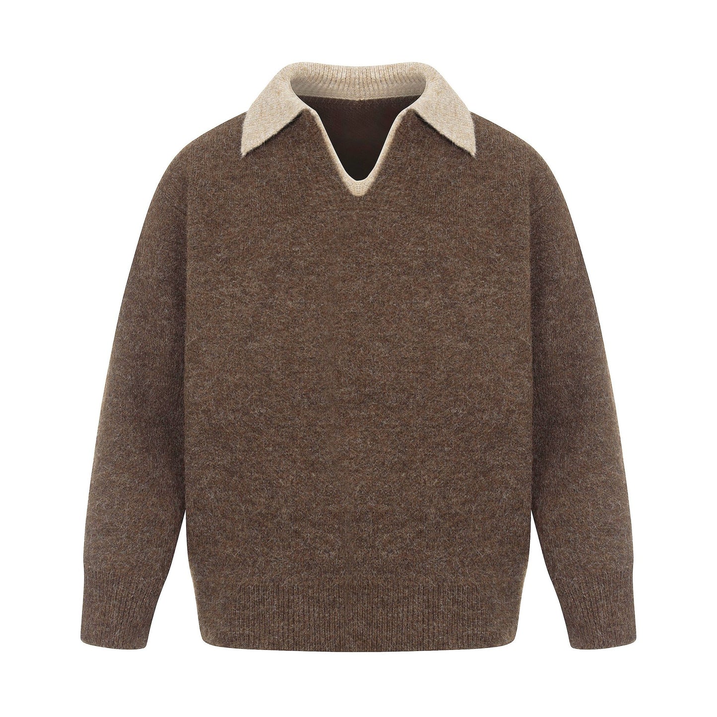 Casual Two-Piece Turn-Down Collar Commuter High-Quality Loose Knit Sweater