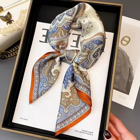 Vintage Ethnic Pattern Silk Scarf for Women, Pure Satin Silk Gift Square Scarf, Mulberry Silk Scarf