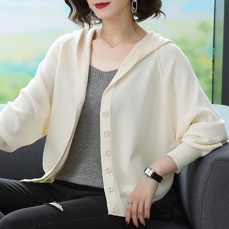 Knitted Cardigan Loose Outerwear Sweater Women's Short Hooded  Spring Autumn Fashion Top
