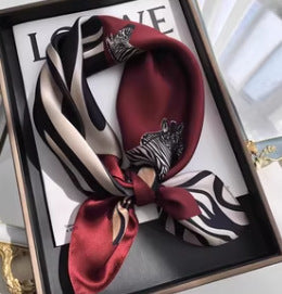 Vintage Ethnic Pattern Silk Scarf for Women, Pure Satin Silk Gift Square Scarf, Mulberry Silk Scarf