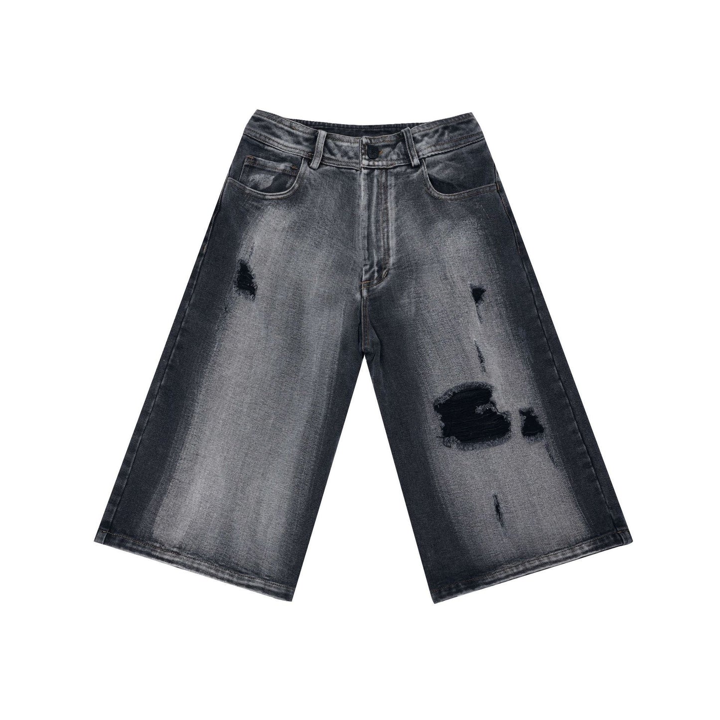 Retro ripped denim shorts for men