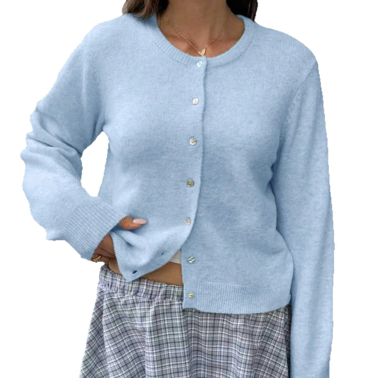 Style Single Row Shell Button Knit Cardigan Sweater Coat Loose Soft Round Neck Women's Outerwear