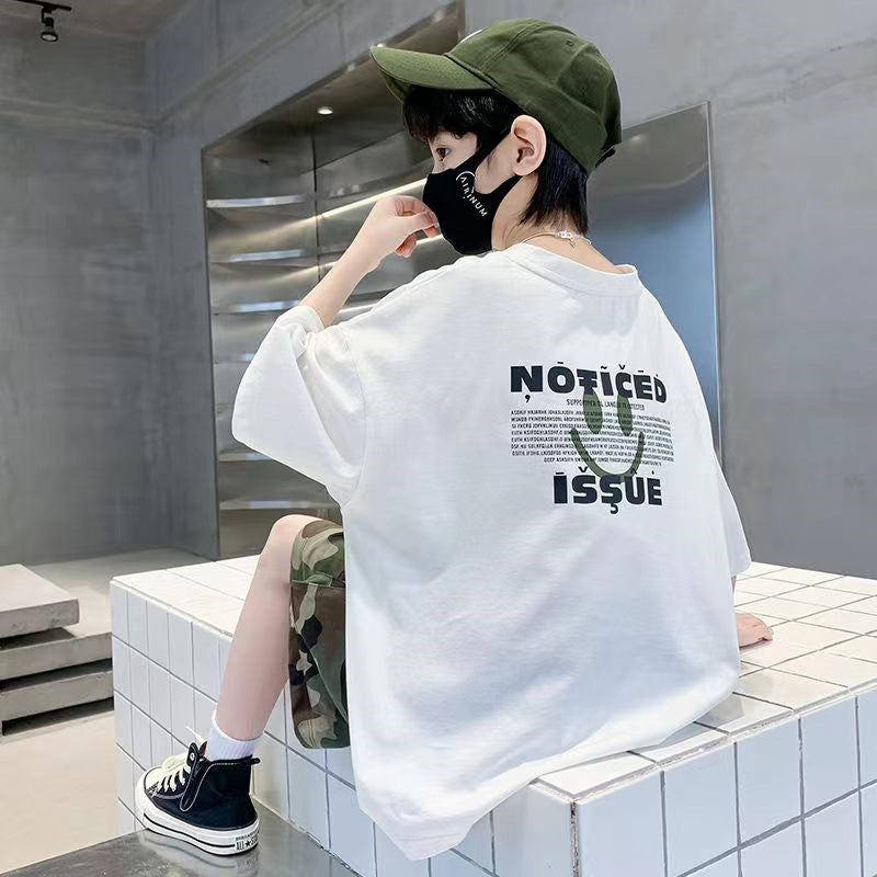 Boy's Short Sleeve Pure T-Shirt, Loose Fit Kids Clothing