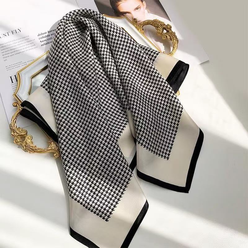 Vintage Ethnic Pattern Silk Scarf for Women, Pure Satin Silk Gift Square Scarf, Mulberry Silk Scarf