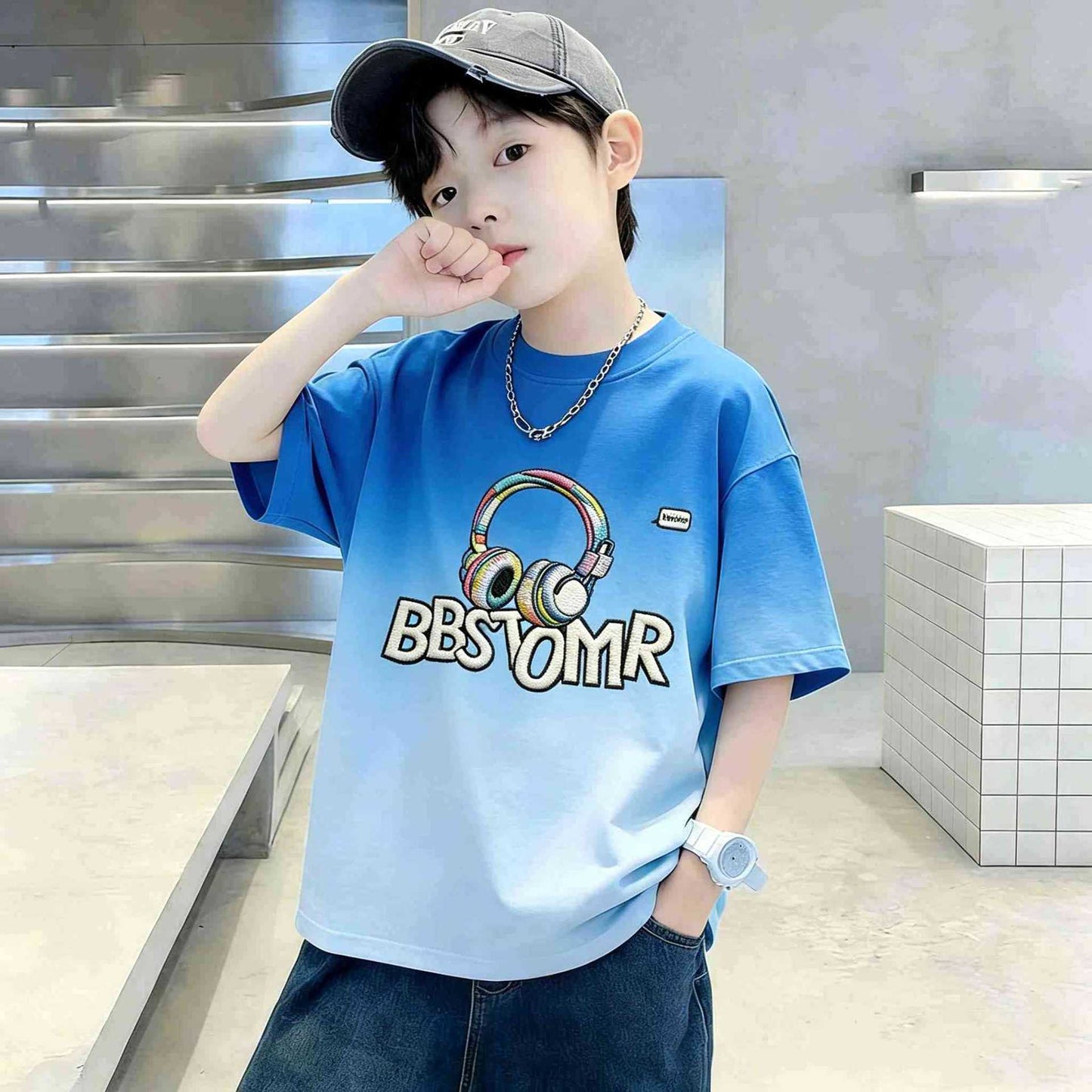 Kids Boys T-Shirt Children's Short Sleeve Dopamine Top Loose Mid to Large Size Casual Trendy T-Shirt
