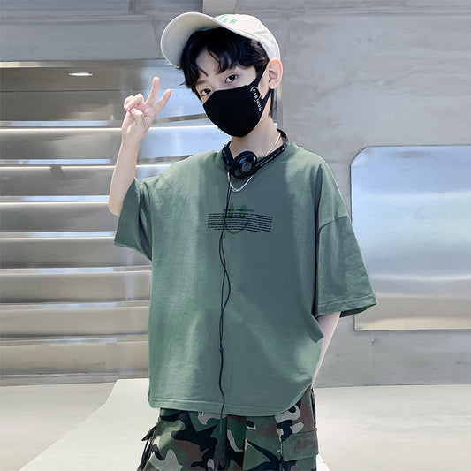 Boy's Short Sleeve Pure T-Shirt, Loose Fit Kids Clothing