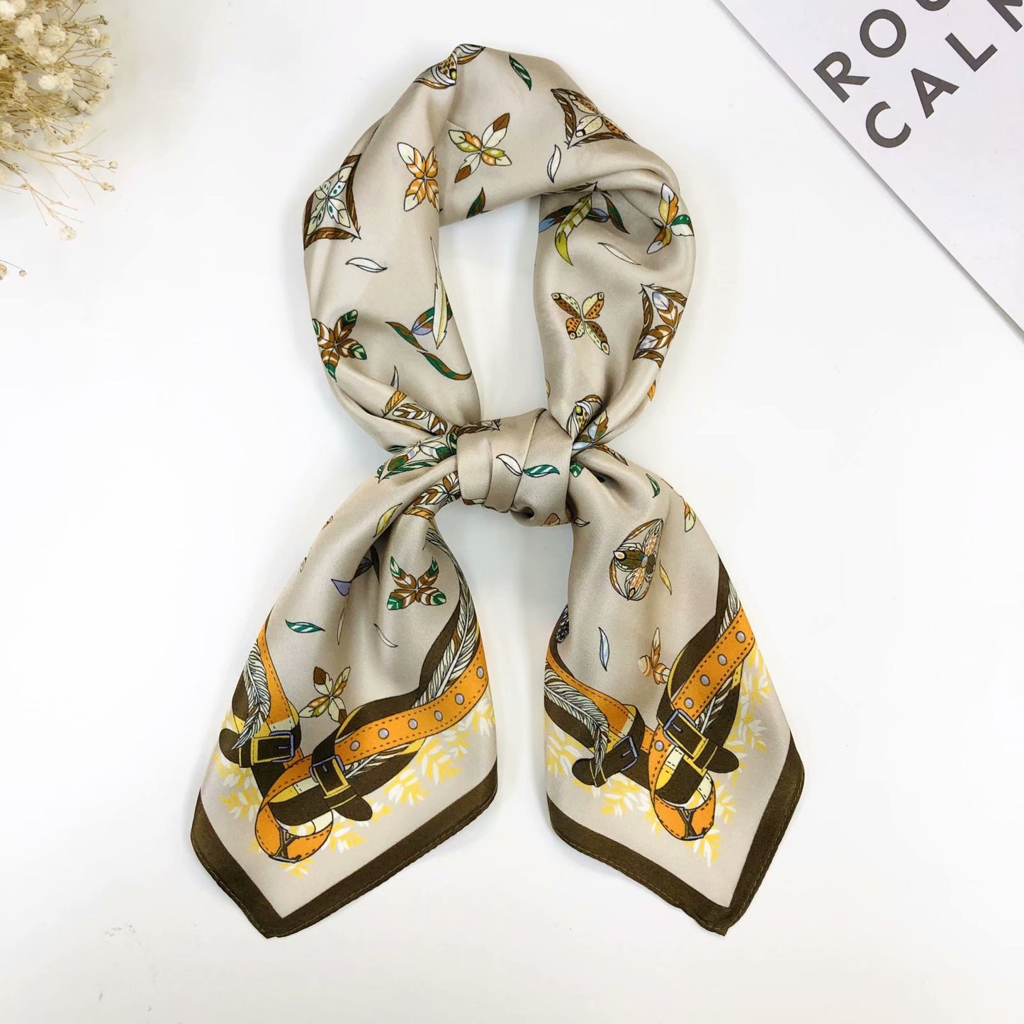 Vintage Ethnic Pattern Silk Scarf for Women, Pure Satin Silk Gift Square Scarf, Mulberry Silk Scarf