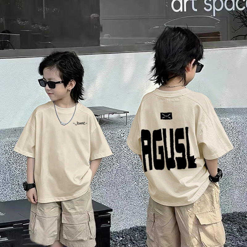 Casual Short Sleeve T-Shirt for Boys with Front and Back Print