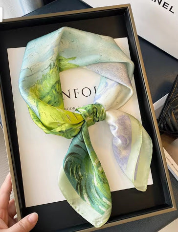 Vintage Ethnic Pattern Silk Scarf for Women, Pure Satin Silk Gift Square Scarf, Mulberry Silk Scarf