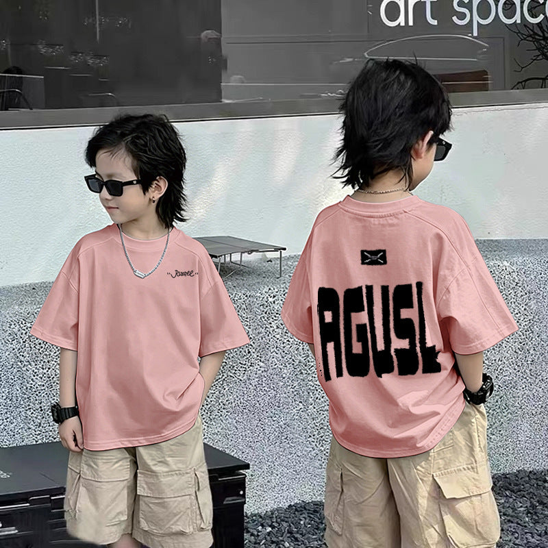 Casual Short Sleeve T-Shirt for Boys with Front and Back Print