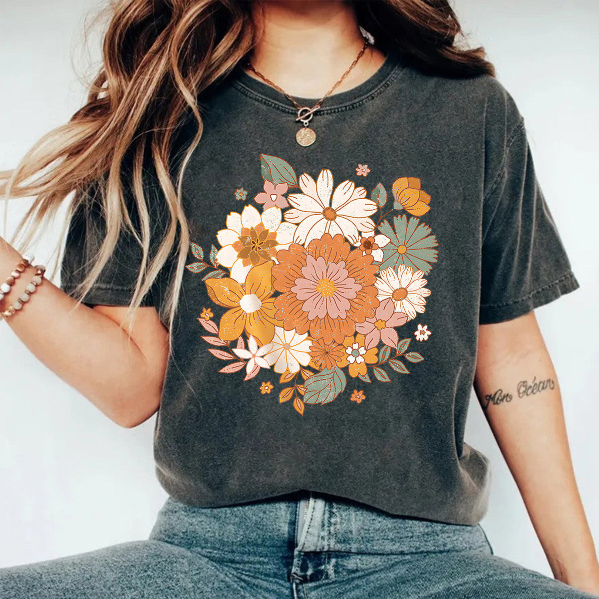 Washed and used T-shirt with printed T-shirt