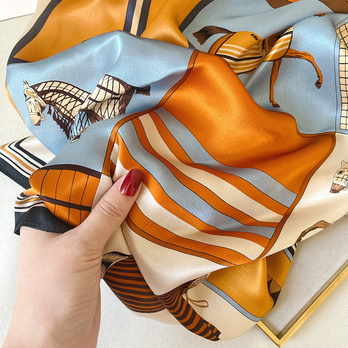 Vintage Ethnic Pattern Silk Scarf for Women, Pure Satin Silk Gift Square Scarf, Mulberry Silk Scarf