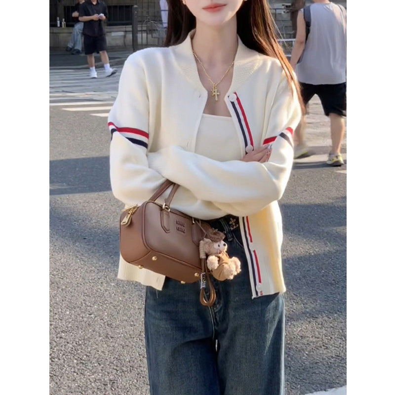 White Knit Cardigan for Women Short Loose Lazy Fit Sweater Jacket Top