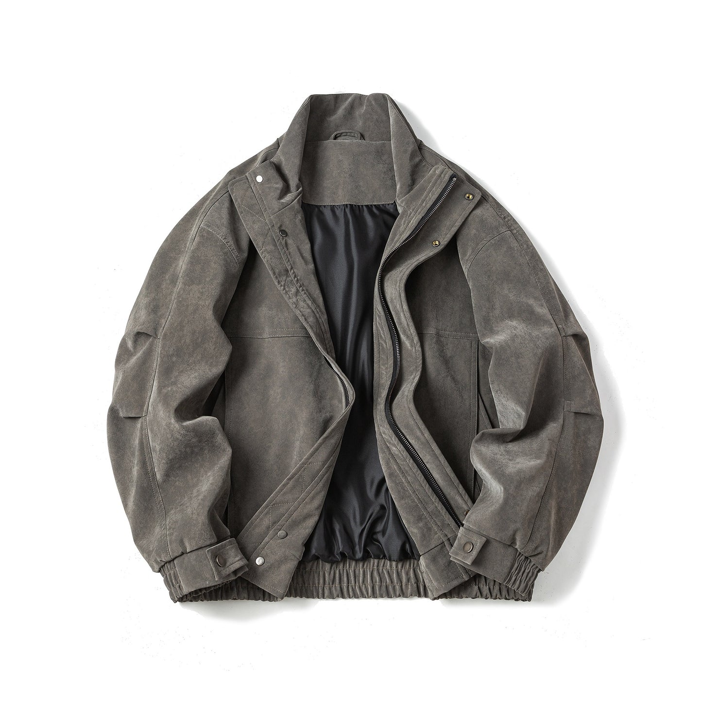 Washed PU Leather  Zipper Stand-up Collar  Slim Fit Men's Jacket