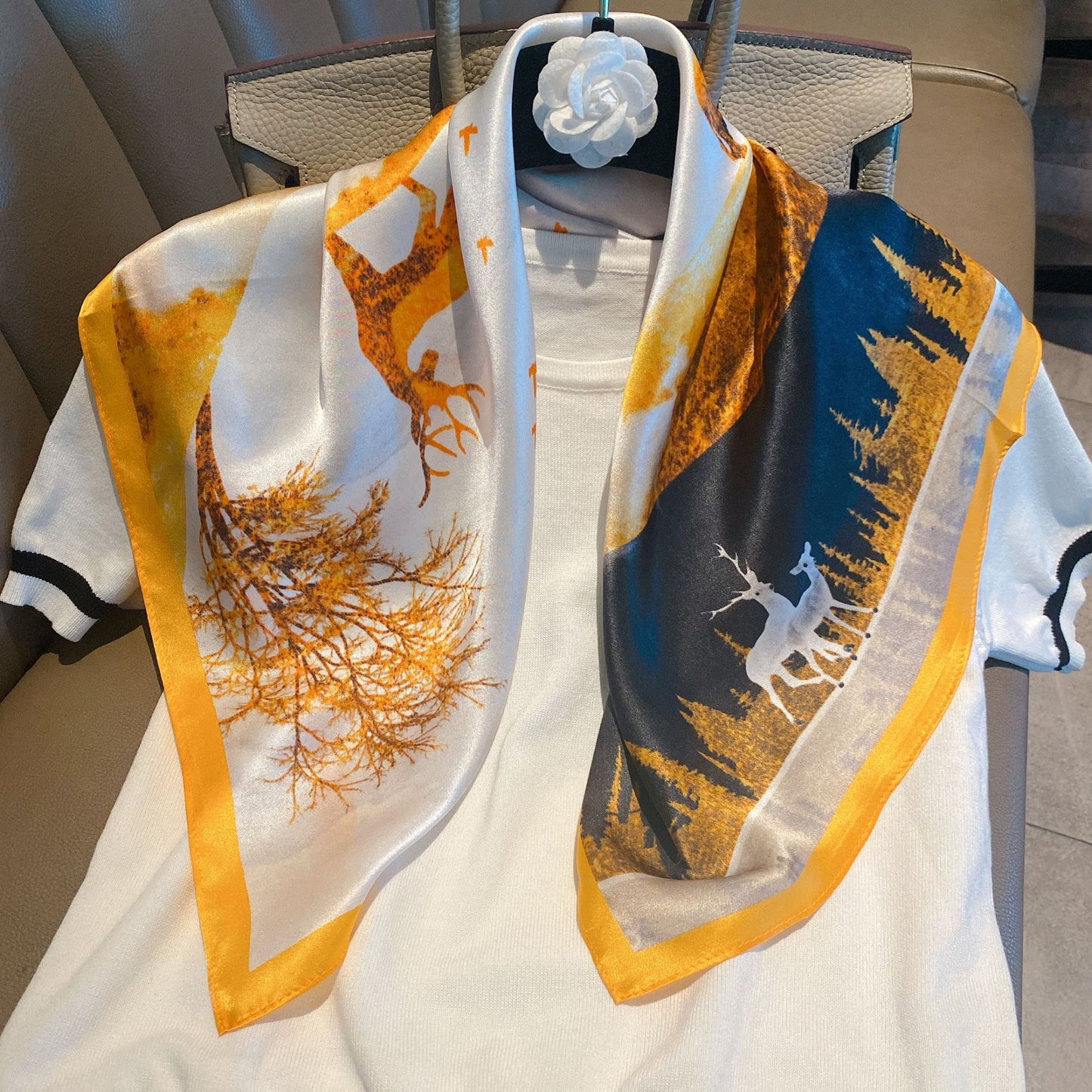 Vintage Ethnic Pattern Silk Scarf for Women, Pure Satin Silk Gift Square Scarf, Mulberry Silk Scarf