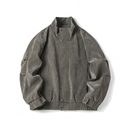 Washed PU Leather  Zipper Stand-up Collar  Slim Fit Men's Jacket