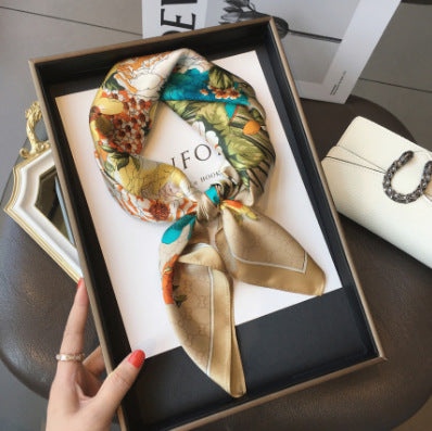 Vintage Ethnic Pattern Silk Scarf for Women, Pure Satin Silk Gift Square Scarf, Mulberry Silk Scarf