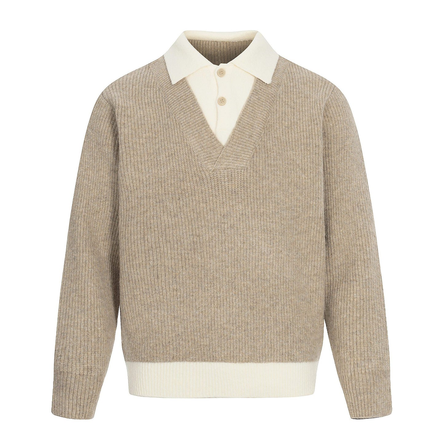 Color-blocked Mock Two-piece Polo Neck Knit Sweater for Men