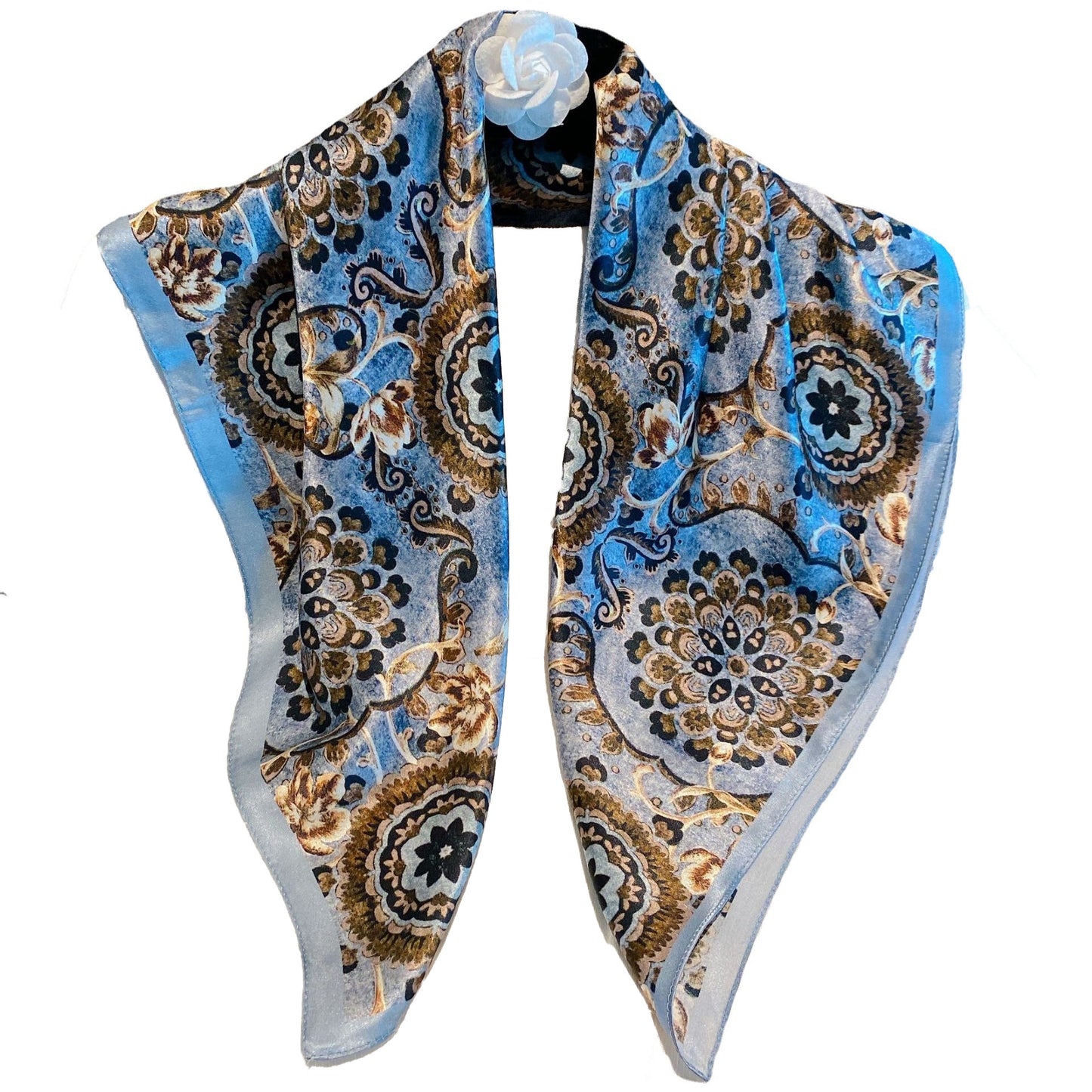 Vintage Ethnic Pattern Silk Scarf for Women, Pure Satin Silk Gift Square Scarf, Mulberry Silk Scarf