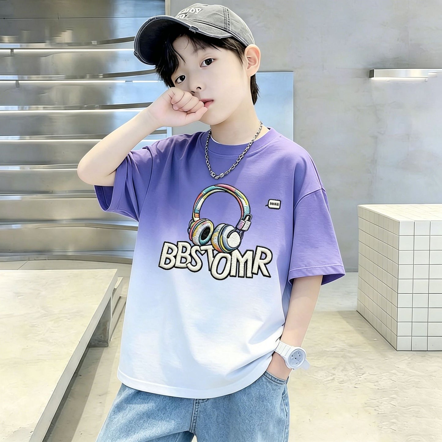 Kids Boys T-Shirt Children's Short Sleeve Dopamine Top Loose Mid to Large Size Casual Trendy T-Shirt