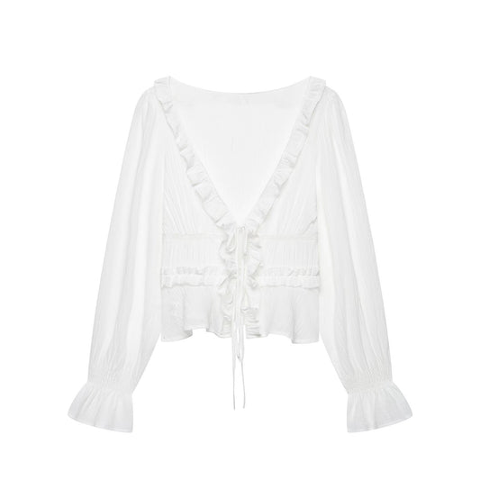 Summer casual V-neck lace women's shirt