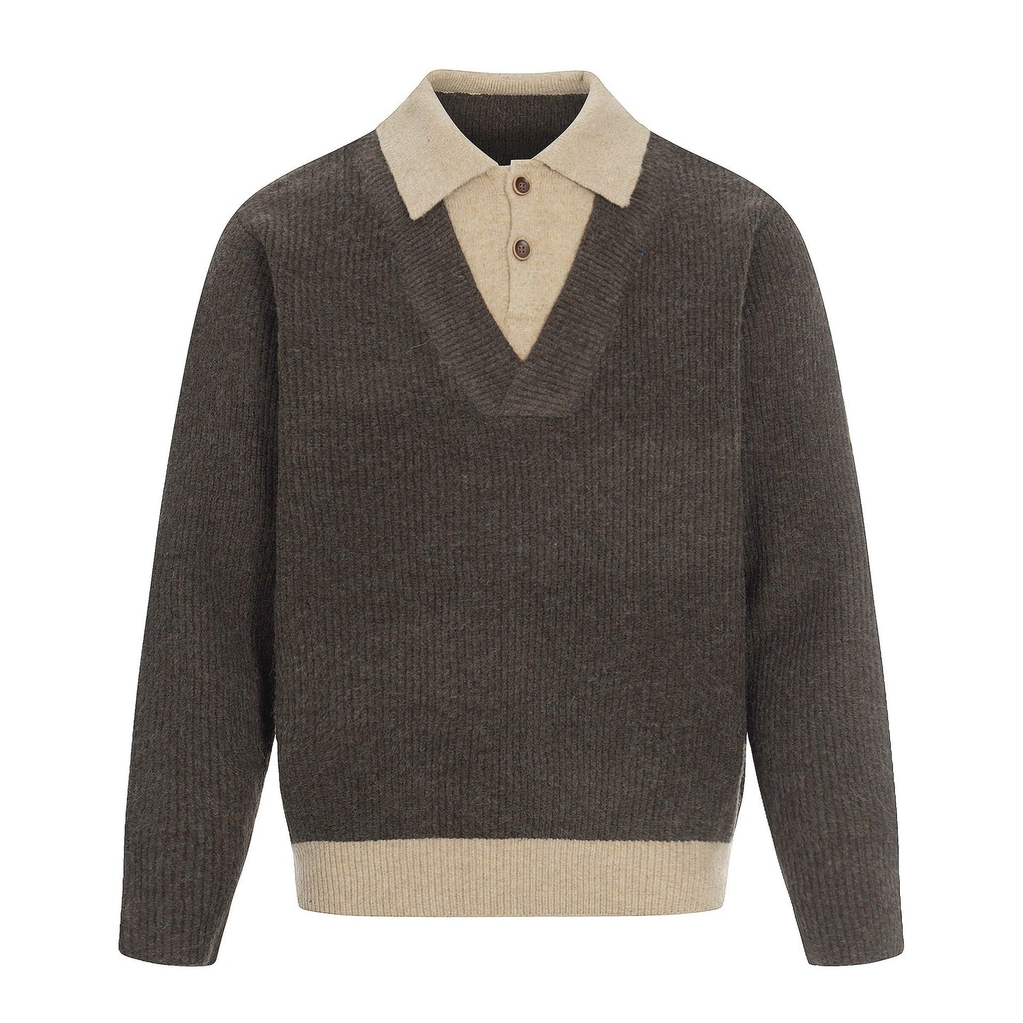 Color-blocked Mock Two-piece Polo Neck Knit Sweater for Men