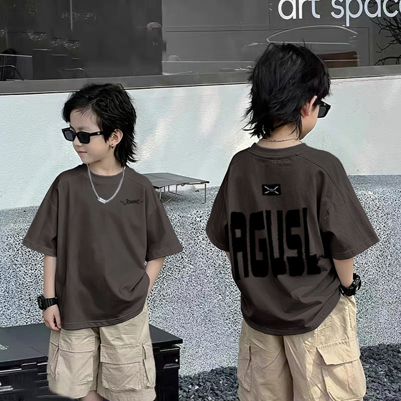 Casual Short Sleeve T-Shirt for Boys with Front and Back Print