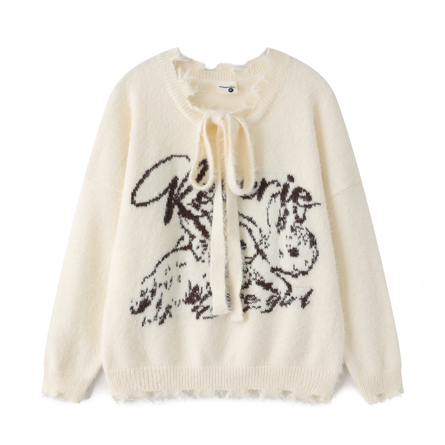 Ragged collar tied sweater