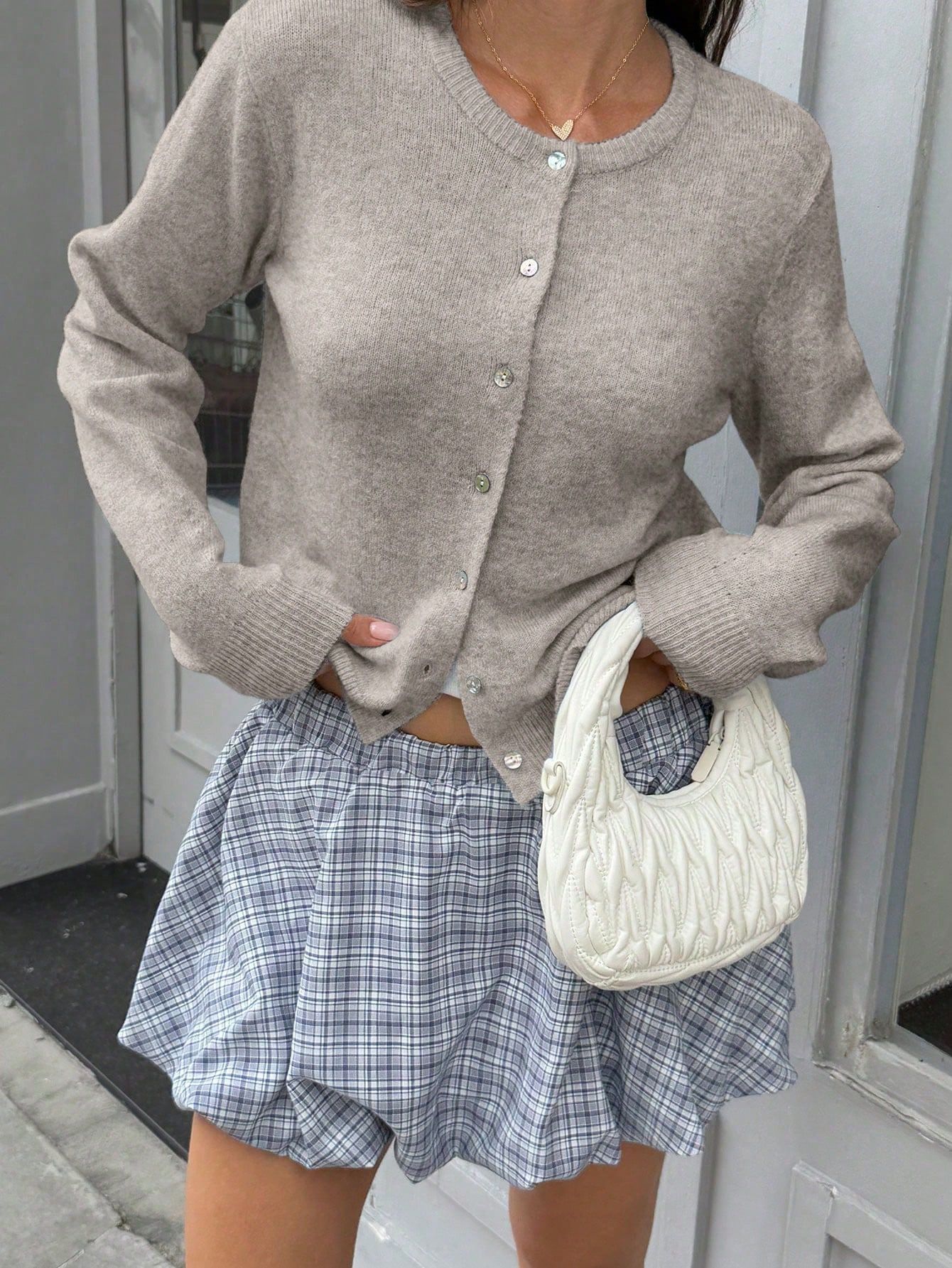 Style Single Row Shell Button Knit Cardigan Sweater Coat Loose Soft Round Neck Women's Outerwear