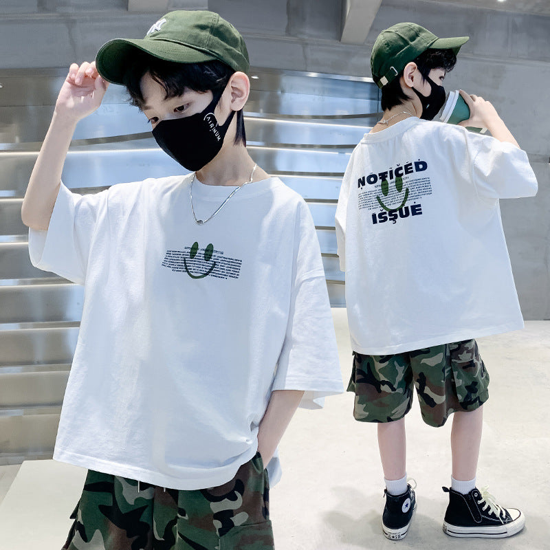 Boy's Short Sleeve Pure T-Shirt, Loose Fit Kids Clothing